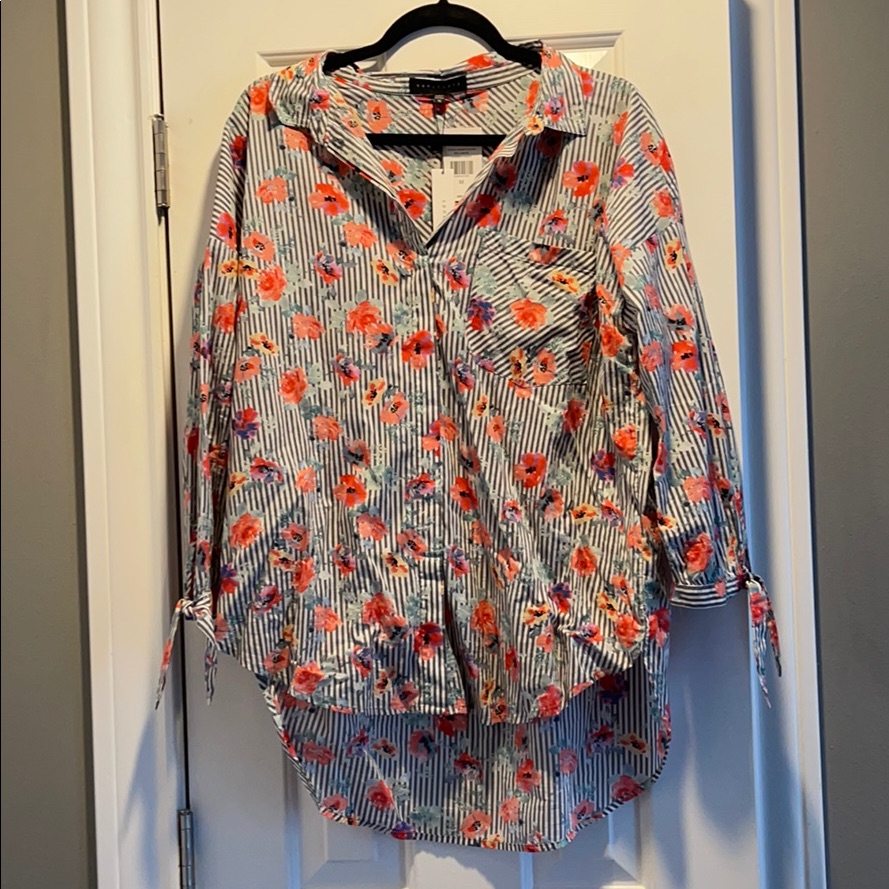 Striped Button-Down With Flower Pattern